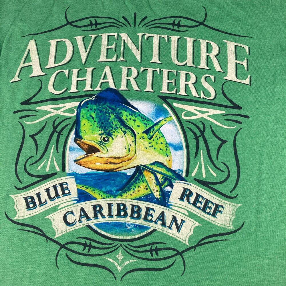 Adventure Charters Blue Reef Caribbean Mahi Mahi Fish Graphic T-Shirt Men's L